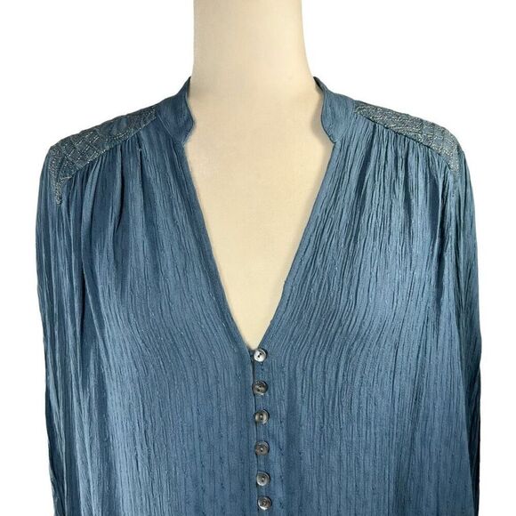 Free People Blue XSmall V-Neck Long Sleeves Canyon Rose Peasant Blouse women’s b - Picture 2 of 13